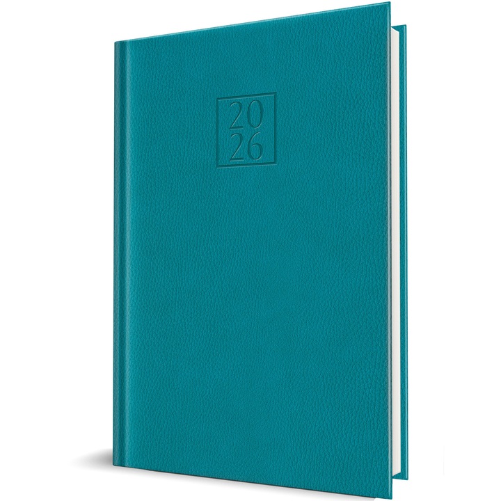 Agenda datata Herlitz, RO A5, 352 pagini, coperta din piele sintetica, Edolo DeLuxe, culoare turqouise 2026