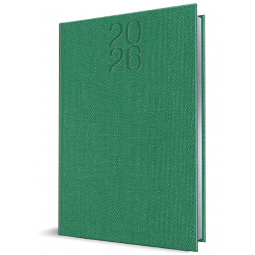 Agenda datata Herlitz, RO A5, 352 pagini, coperta din piele sintetica, Premium Deluxe Bard, culoare verde, margini folio argintiu, 2026