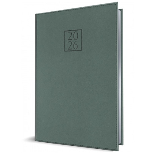 Agenda datata Herlitz, RO A5, 352 pagini, coperta din piele sintetica, Premium Deluxe Chianti, culoare verde cyprus, margini folio argintiu, 2026