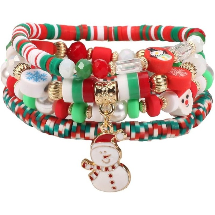 Set bratari elastice colorate din aliaj si margele, 4 bucati, pentru femei