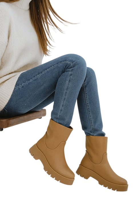 Botine dama EGO piele ecologica camel toc 6 flatform 4, Maro, 39