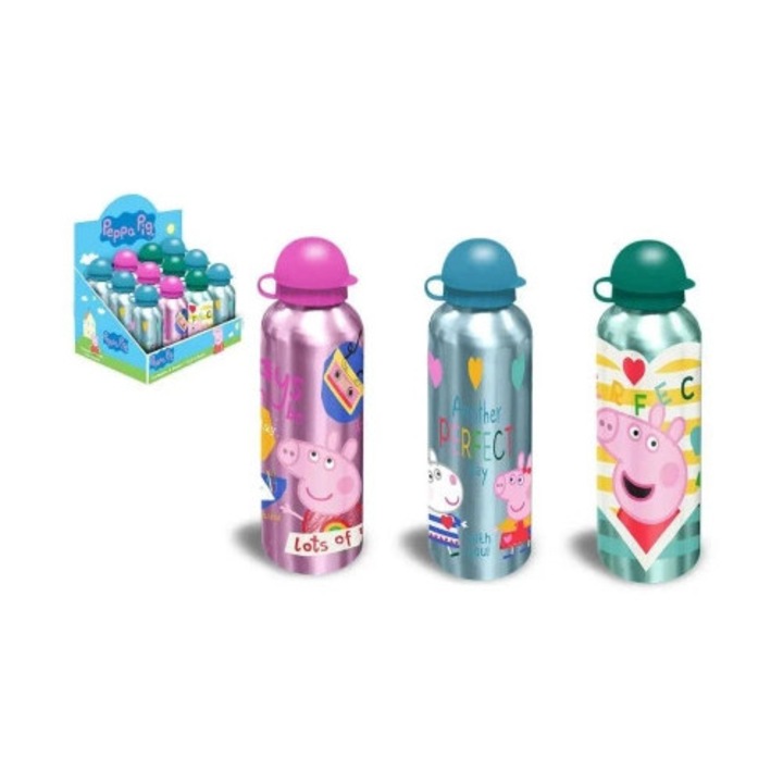 Bidon aluminiu Kids Euroswan Swinka Peppa 500ml, set 3 modele