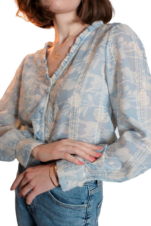 Camasa albastra cu print floral B-4819T M9 9605, Albastru deschis