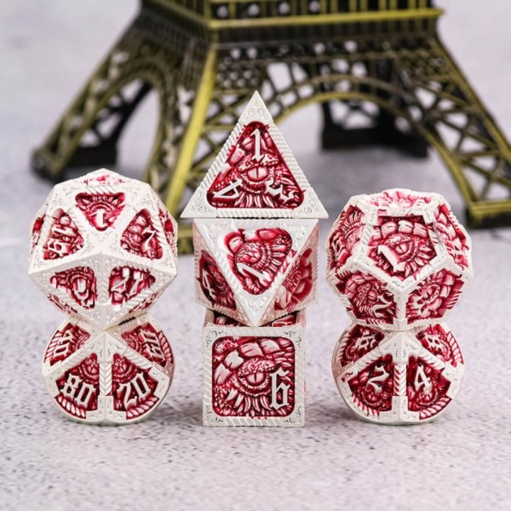 Set de 7 zaruri metalice Dragon's Mostenirea Flacarii, multicolor