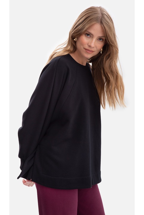 Суичър B306, Черен, С цепки отстрани, Кръгла яка, 90% памук, 10% полиестер, Без джобове, Черен