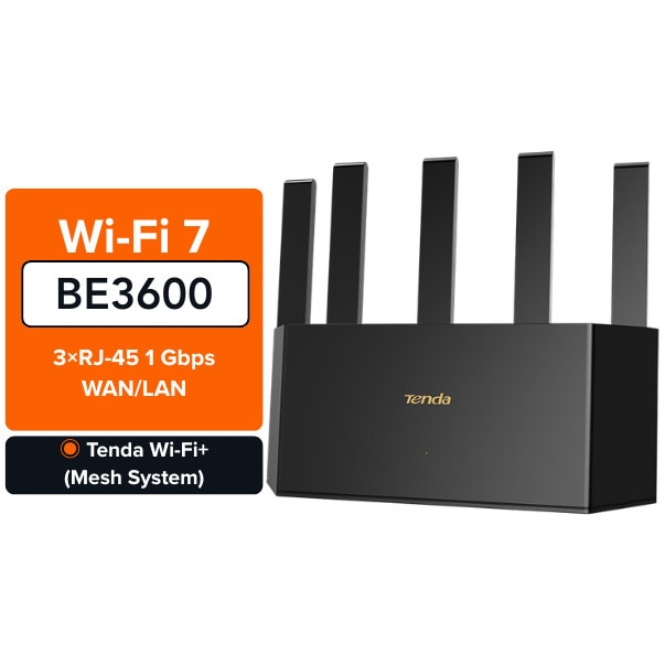 Router Wireless TENDA RE3L, Wi-Fi7, BE3600, Dual- Band, 3X LAN 1Gbps (1xWAN), Multi-Link Operation (MLO), MU-MIMO, Beamforming, OFDMA, IPTV, IPv6, WPA3,pana la 200 dispozitive cone