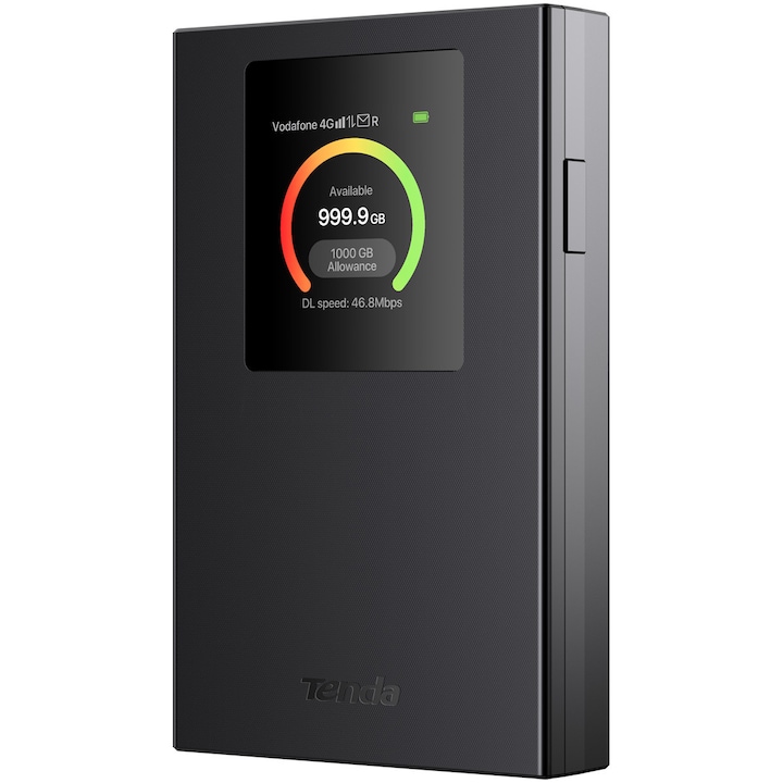 Router Wireless TENDA Portabil 4G/3G Wi-Fi 6 AX300, Nano SIM slot, ecran color de 1,44 inci, detectare automata APN, baterie reincarcabila de 2100mAh (autonomie 8 Ore), USB-C