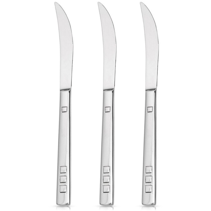 Set 3 Cutite De Masa, Nava, Harmony, 22.5 cm, Otel Inoxidabil, Lustruit La Oglinda, Usor De Curatat, Universale Pentru Utilizare Zilnica, Argintii
