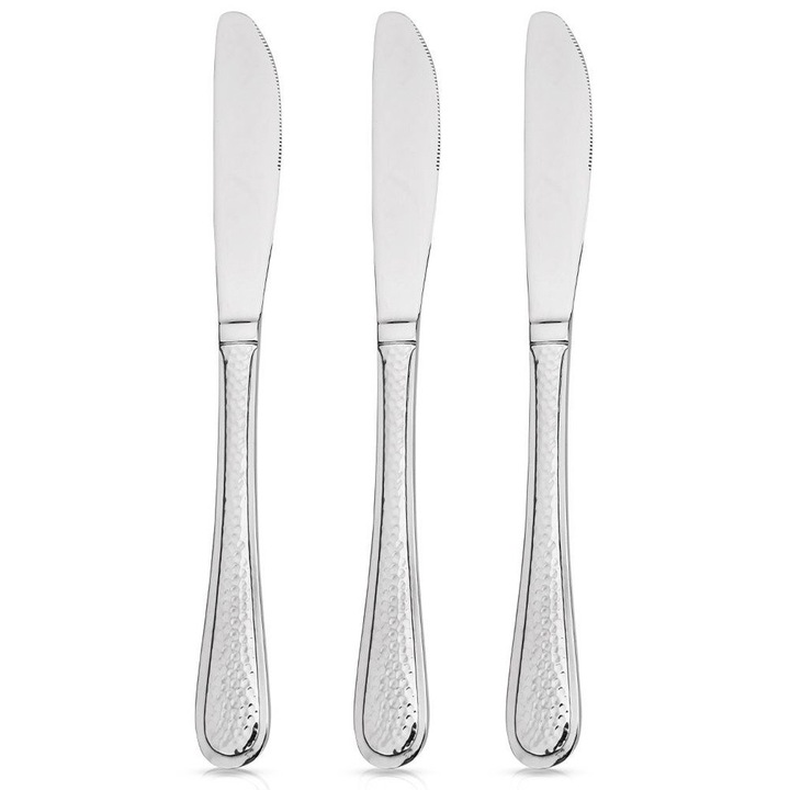 Set 3 Cutite De Masa, Nava, Siren, 23 cm, Otel Inoxidabil, Polished High Gloss, Efect De Otel Ciocanit, Potrivite Pentru Spalare In Masina De Spalat Vase, Argintii