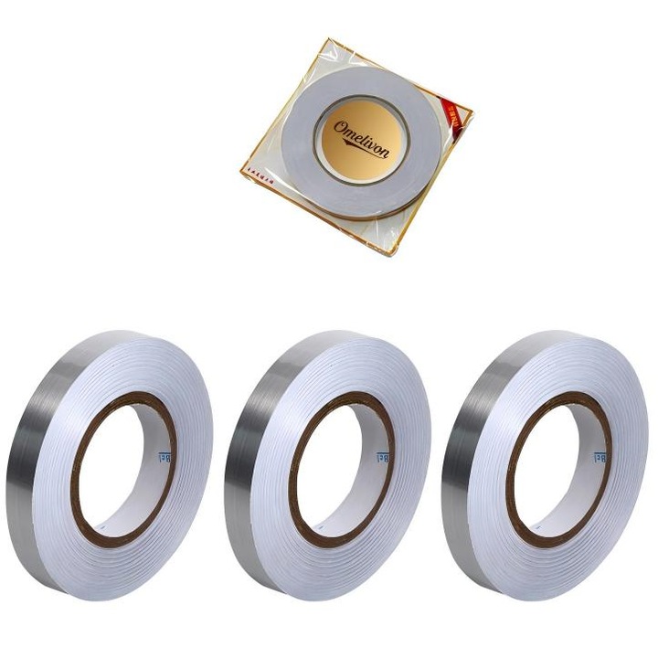 Set 3 benzi adezive decorative, Omelivon, argintii, 50m x 0.5cm, pentru gresie