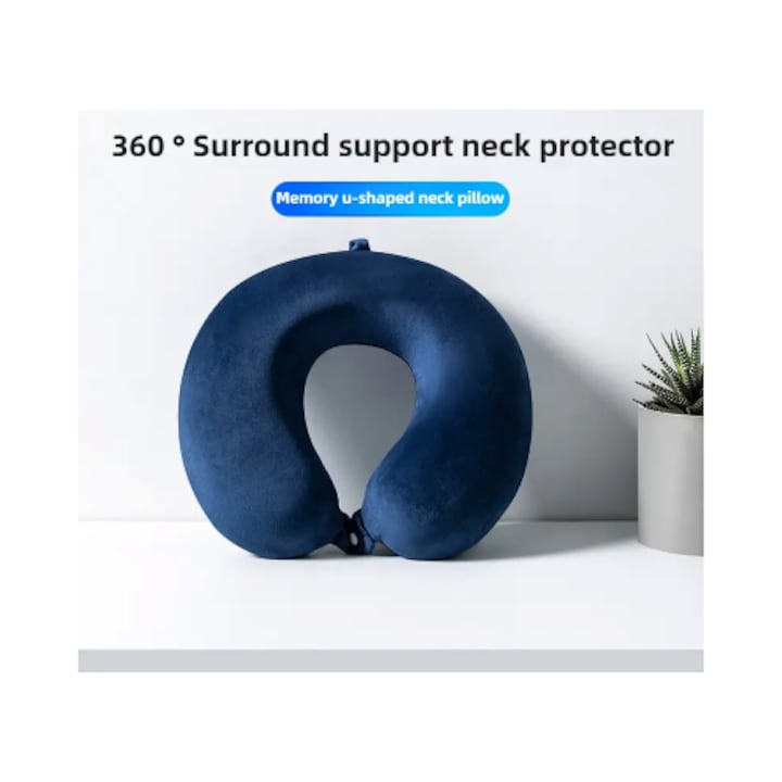Възглавница за пътуване от мемори пяна с U-образна форма - Поддържаща възглавница за врат за самолет, кола и офис - Мек плюшен плат с невидим цип - Сив, син, черен