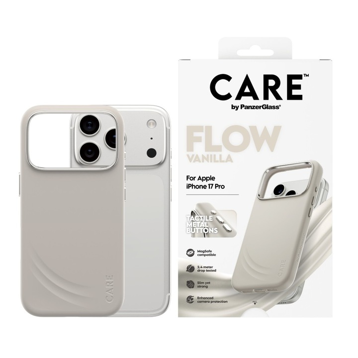 Husa telefon Care by PanzerGlass pentru iPhone 17 Pro, Flow Vanilla
