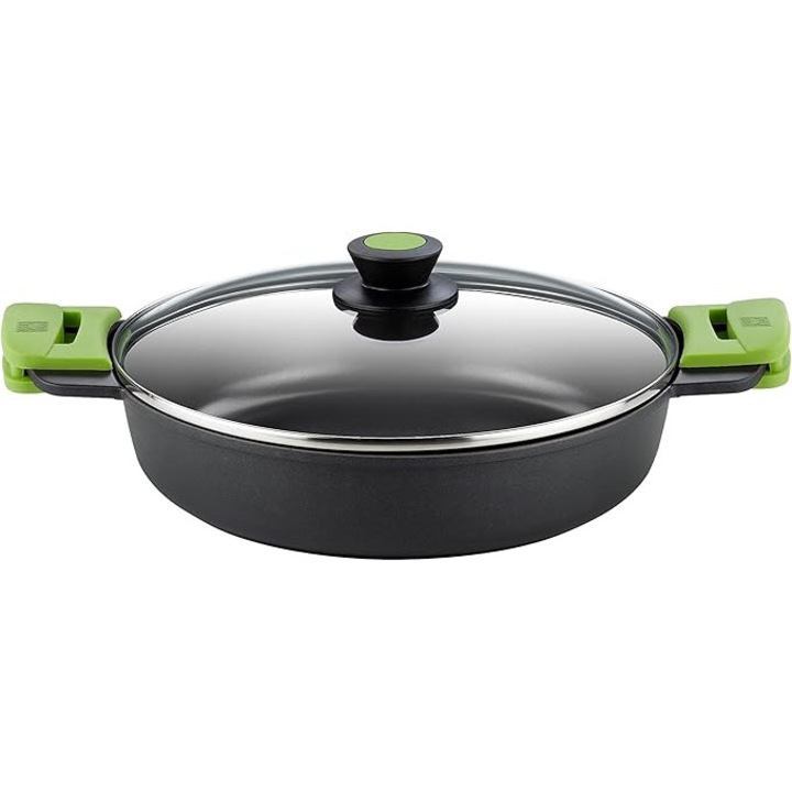 Oala BRA pentru gatit la temperaturi reduse, cu capac de sticla si manere din silicon, inductie, 24 cm