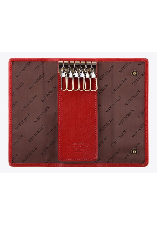 Etui pentru chei WITTCHEN, piele naturala, 6 carabiniere, inchidere cu capse, rosu