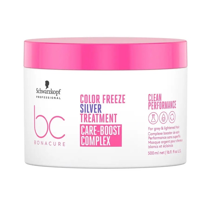 Schwarzkopf Professional Bonacure Color Freeze Silver Treatment 500ml – Masca Profesionala Vegana pentru Par Vopsit sau Decolorat, cu Tehnologie pH 4.5 si Efect Anti-Galben
