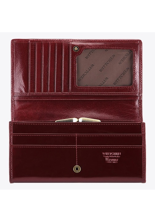 Portofel dama WITTCHEN Verona, piele lacuita, 10 locuri pentru carduri, bordou, 19x10cm