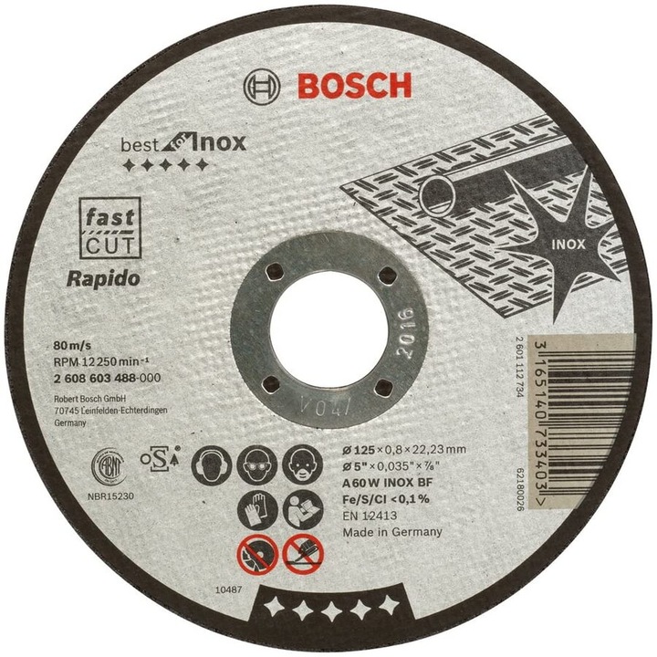 Disc de tăiere pentru inox Bosch, 125 x 0.8 mm