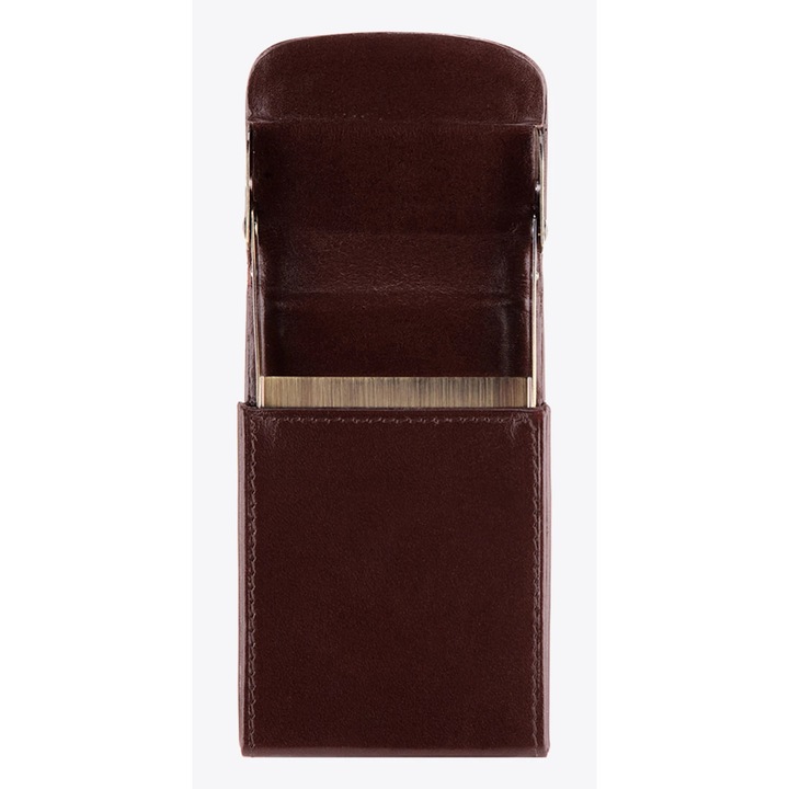 Etui pentru vizit carte WITTCHEN, piele naturala, mecanism metalic, maro, dimensiuni mici