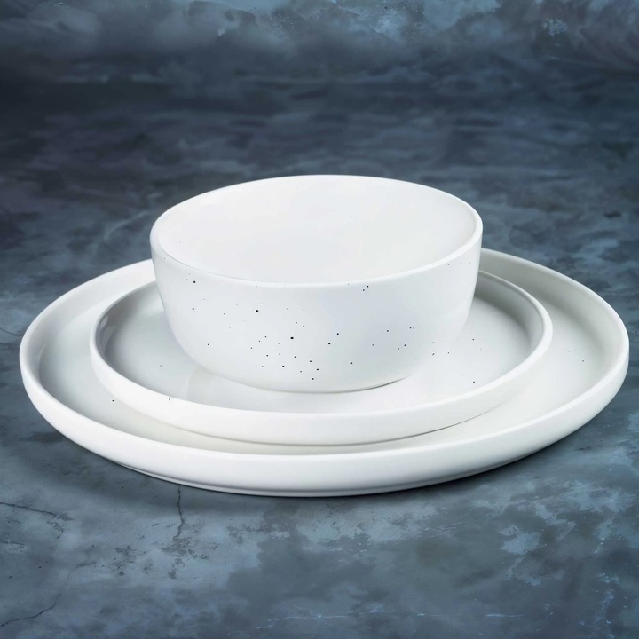 4 db mélytányér készlet, kerámia, 14x6cm, 510ml, fehér, fekete pöttyökkel, Callena Nordic Simplicity