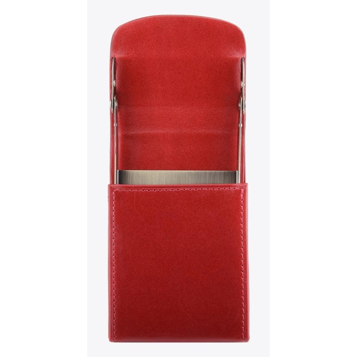 Etui pentru vizit carte WITTCHEN, piele naturala, mecanism metalic, rosu, dimensiuni mici