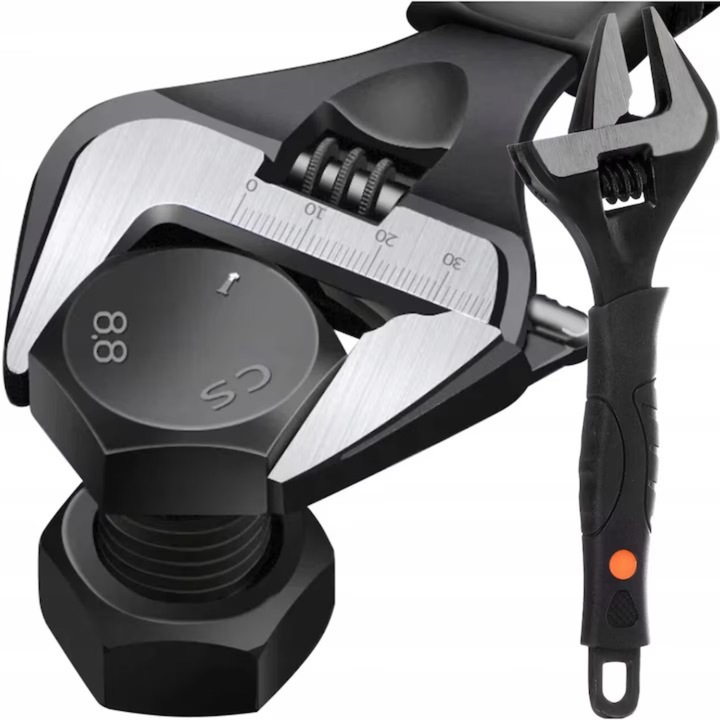 VarioShop® állítható csavarkulcs, 0–35 mm, tartós szénacélból, ergonomikus TPR csúszásmentes fogantyú, lézergravírozott skála, univerzális használat