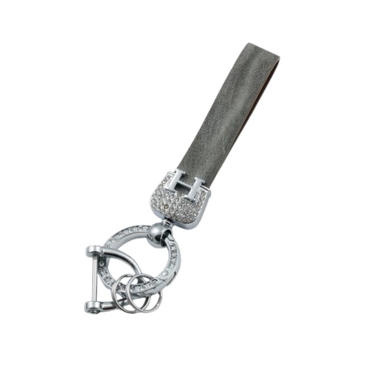 Elegáns mikroszálas bőr autós kulcstartó strasszokkal, ajándék, szürke