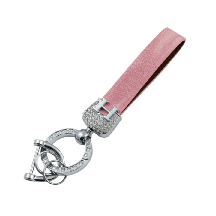 Elegáns mikro szálas bőr autós kulcstartó, strasszokkal, ajándék, rózsaszín
