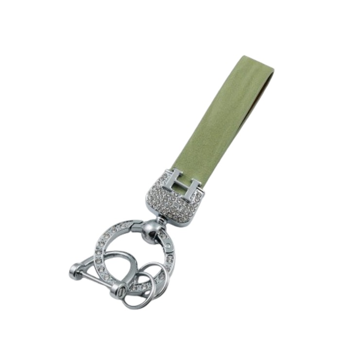 Breloc auto din piele microfibra, cu strasuri, elegant, cadou, verde