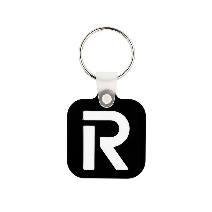 Breloc NFC programabil, design minimalist sigla R, plastic, 40x35x3.5mm