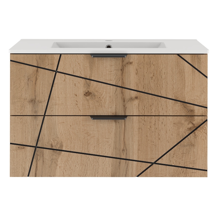 Комплект мебели за баня WOOD-01, megstyl, 80см, дъб вотан, с мивка ARICA