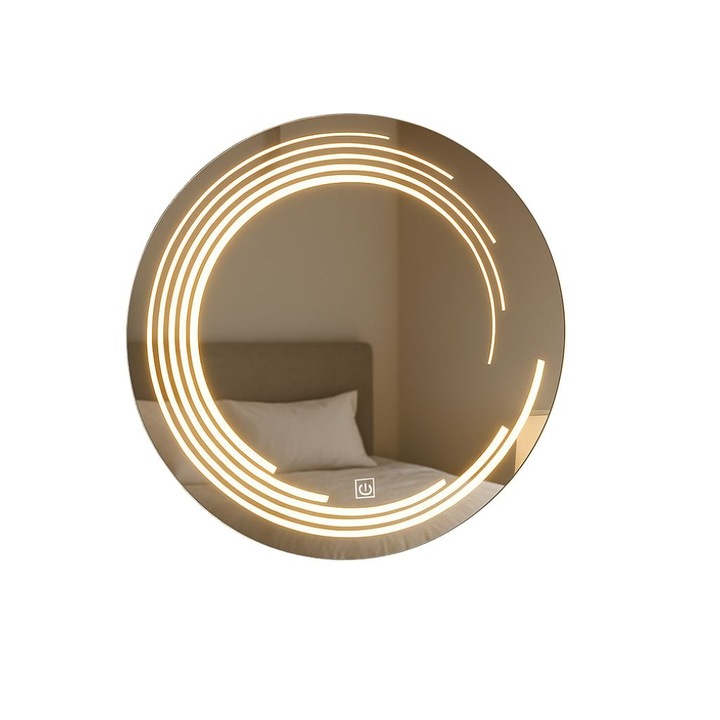 Огледало с кръгла форма, LED осветление, Тъч бутон, Анти-мъгла, IP44, Фи80 сантиметра, Топло бял