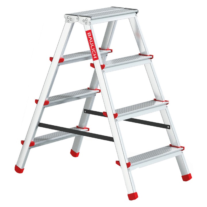 Алуминиева стълба, Baulich, двустранна, 2x4 стъпала, височина 241 см, товароносимост 125 кг