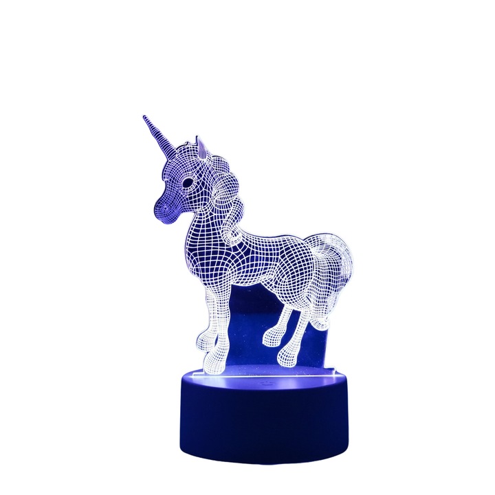 3D декоративна лампа с RGB LED, светлина от камерата, модел еднорог, 16 цвята, дистанционно управление и захранване от USB/батерия