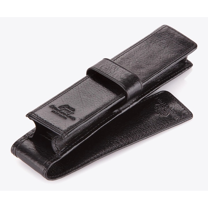 Etui pentru pix WITTCHEN, piele naturala, compact, 16x3.5x2cm, negru