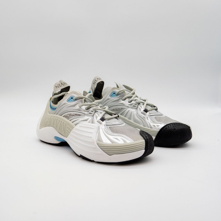 Мъжки кецове Lanvin Flash-X сребристи, текстилен материал тип мрежа и детайли от TPU, Бял/Сребрист, 43