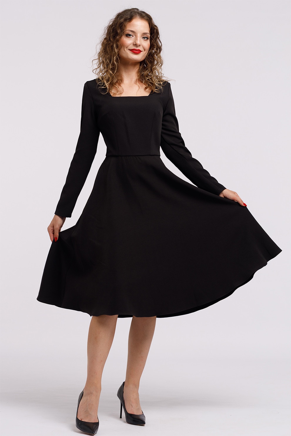 Camissi, Rochie midi evazata, Negru, S-M