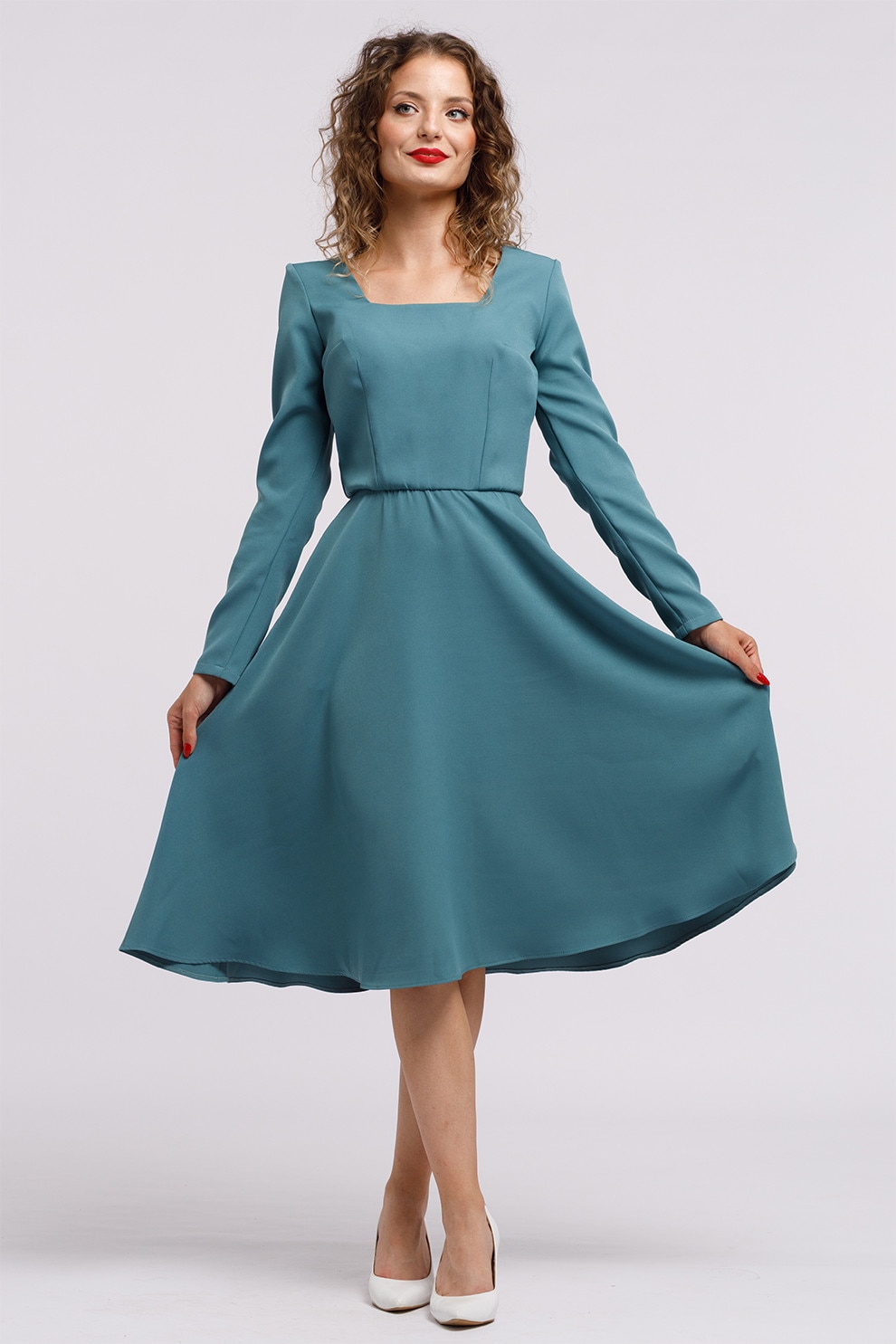 Camissi, Rochie midi evazata, Turcoaz, S-M
