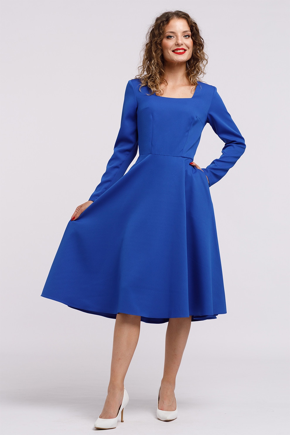 Camissi, Rochie midi evazata, Albastru royal, S-M