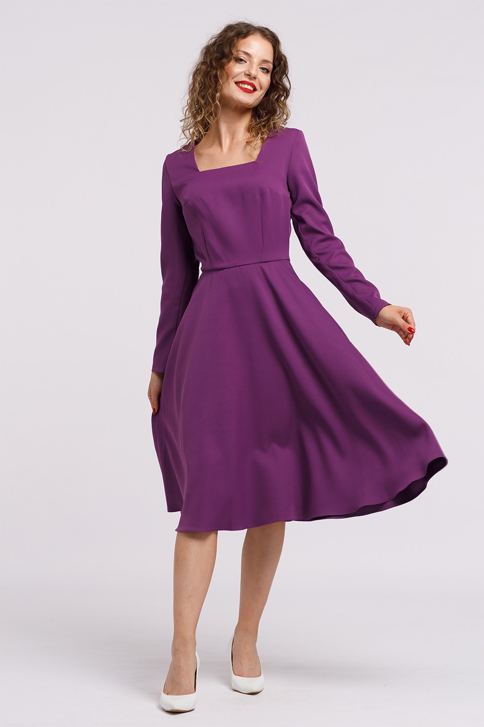 Camissi, Rochie midi evazata, Mov inchis, L-XL