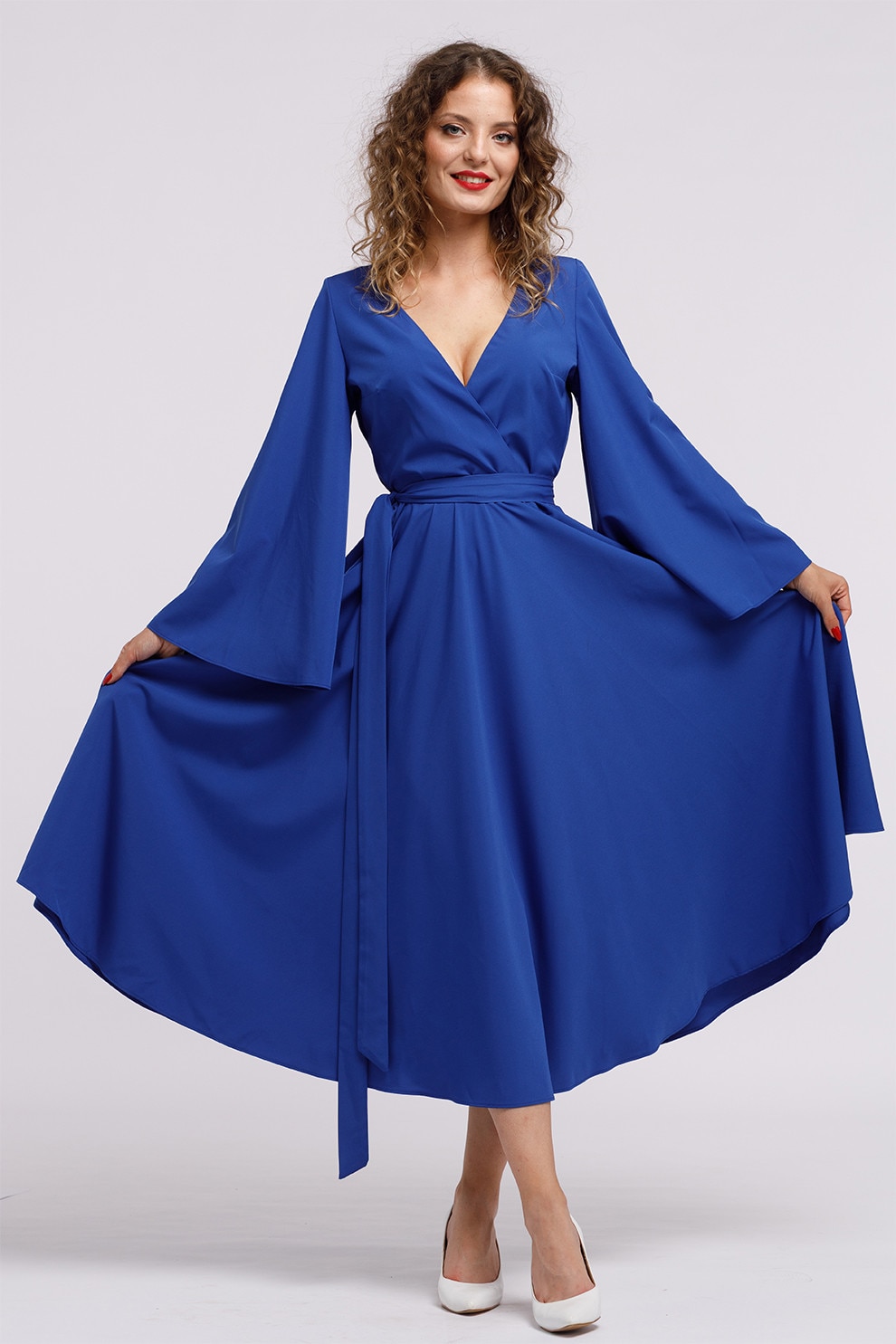 Camissi, Rochie cu croiala petrecuta si decolteu in V, Albastru royal, S-M