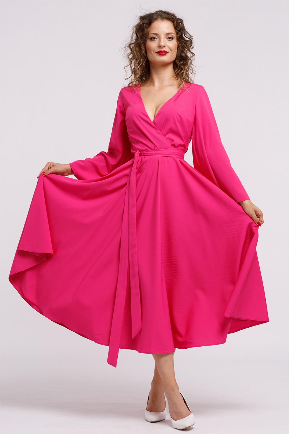 Camissi, Rochie cu croiala petrecuta si decolteu in V, Fucsia, S-M