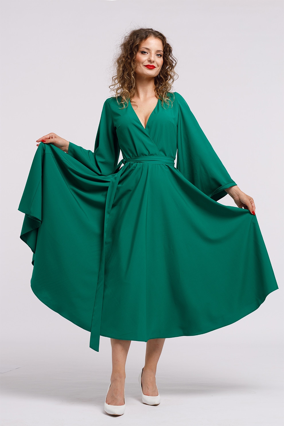 Camissi, Rochie cu croiala petrecuta si decolteu in V, Verde padure, L-XL