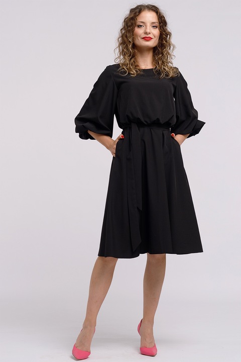 Camissi, Rochie midi evazata cu cordon, Negru