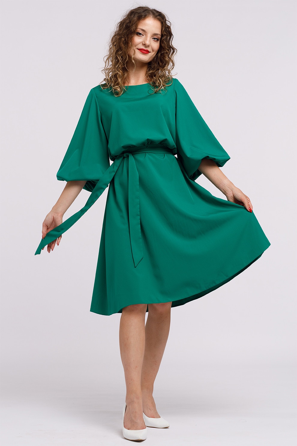 Camissi, Rochie midi evazata cu cordon, Verde padure, S-M