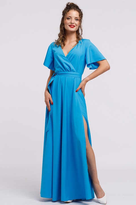 Camissi, Rochie lunga evazata cu slit lateral la terminatie, Albastru azur