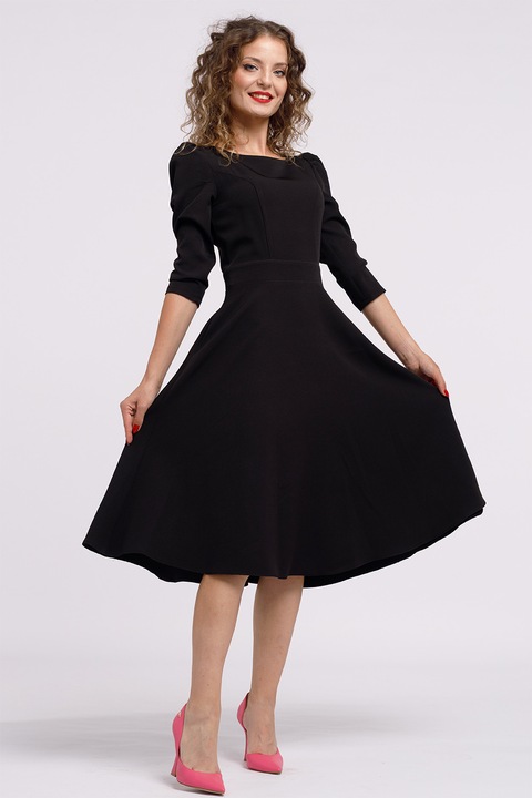 Camissi, Rochie midi evazata cu fermoar, Negru