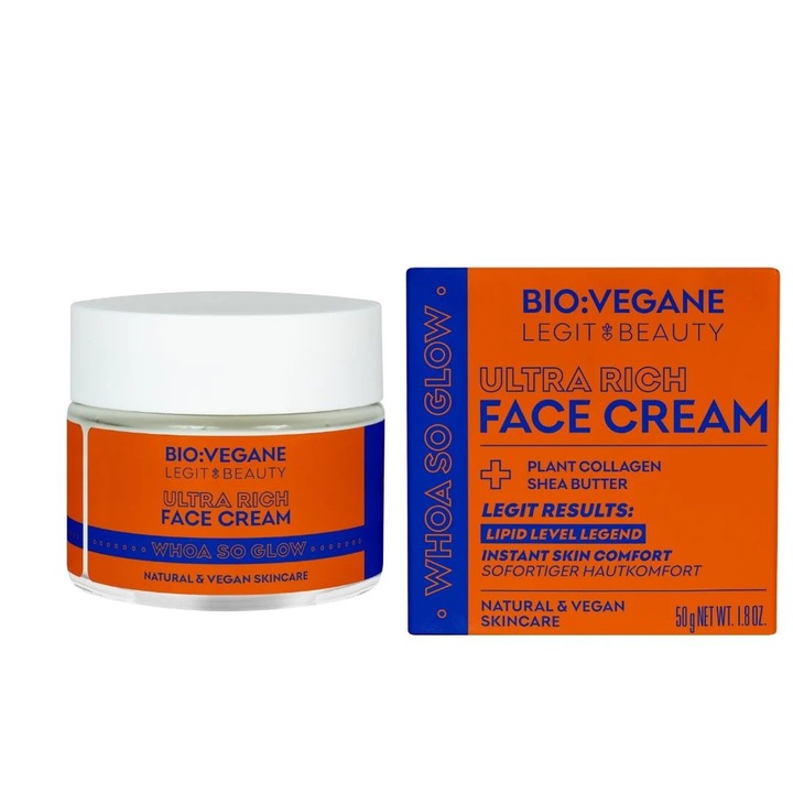 Bio:Végane Whoa So Glow arckrém, 50 ml, hidratáló, növényi kollagénnel és shea vajjal
