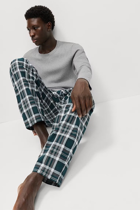 Marks & Spencer, Pijama cu pantaloni lungi in carouri, Verde/Gri, S