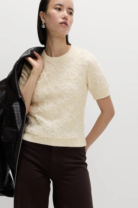 Marks & Spencer, Pulover din amestec de lana cu dantela, Alb fildes, L