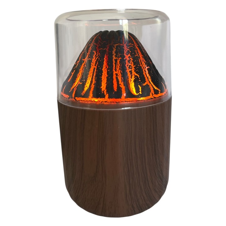 Difuzor aromaterapie tip vulcan, cu schimbare culori LED, umidificator aer, alimentare Type-C, 14 cm